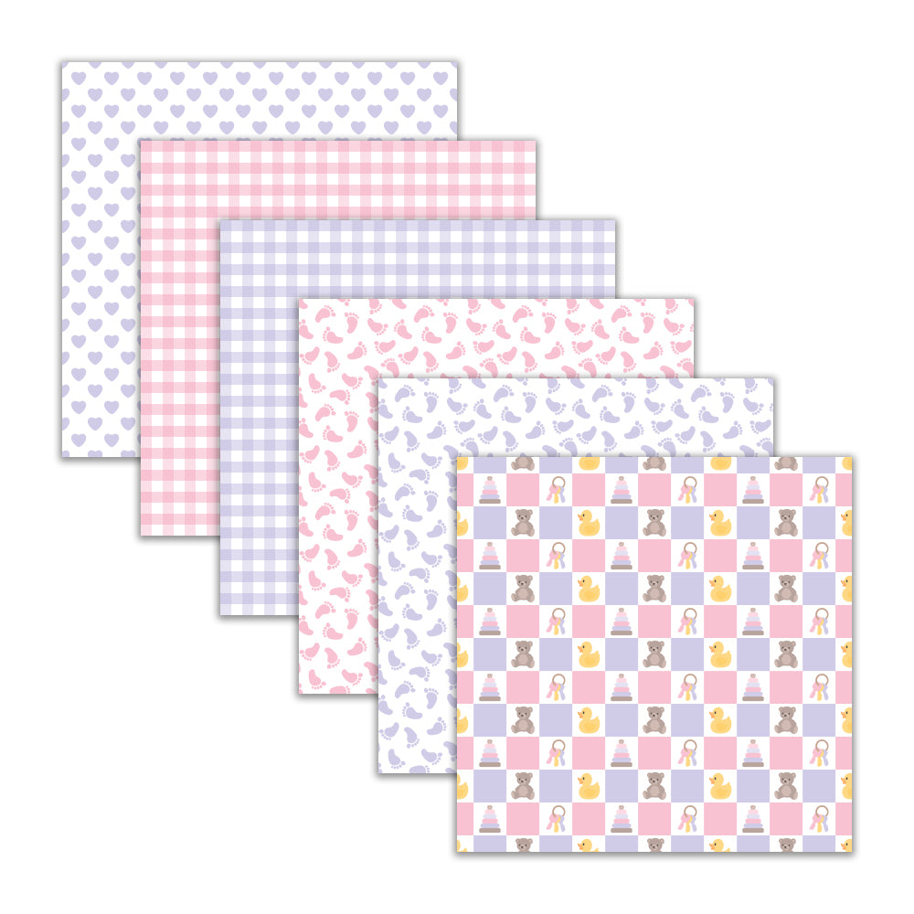 Baby girl themed digital backgrounds with pastel baby patterns for classroom and craft projects