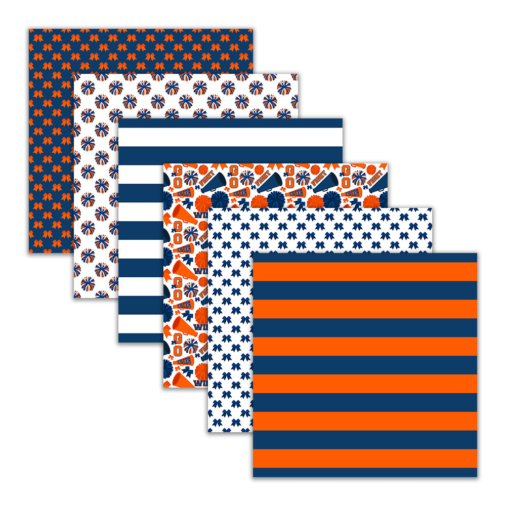 orange navy pom-pom megaphone cheerleading scrapbook papers
