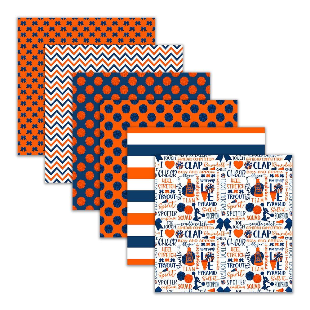 Orange Navy Blue Cheerleader Seamless Digital Patterns 12 x 12