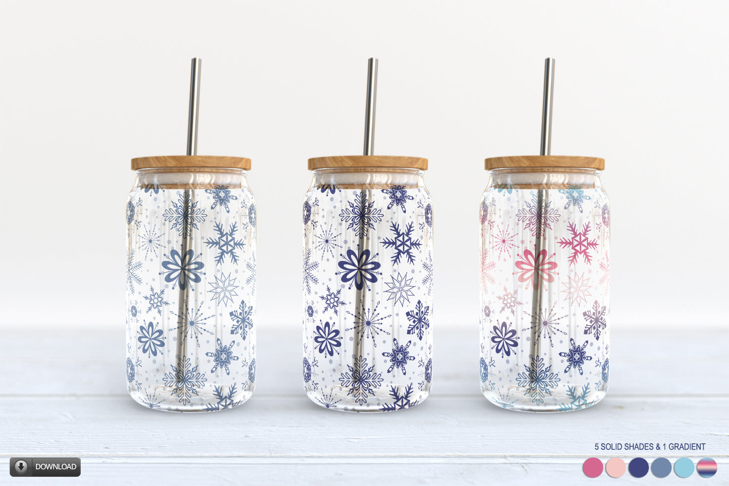 Princess Snow Snowflake 16oz Soda Can Glass Jar Wrap Sublimation Design