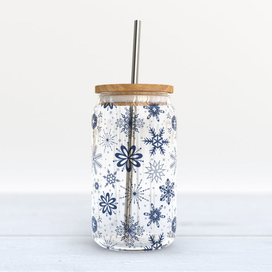 winter snowflake sublimation png design for glss beer can jars
