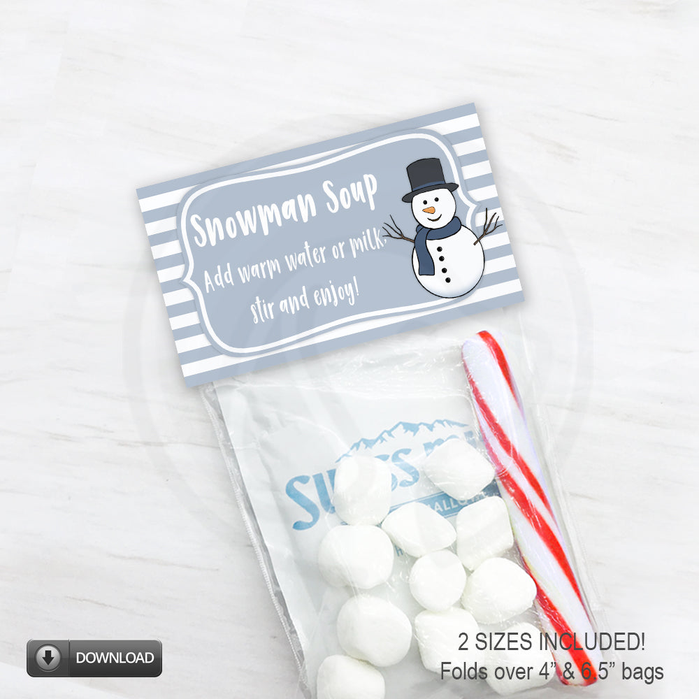 Snowman birthday party treat bag toppers