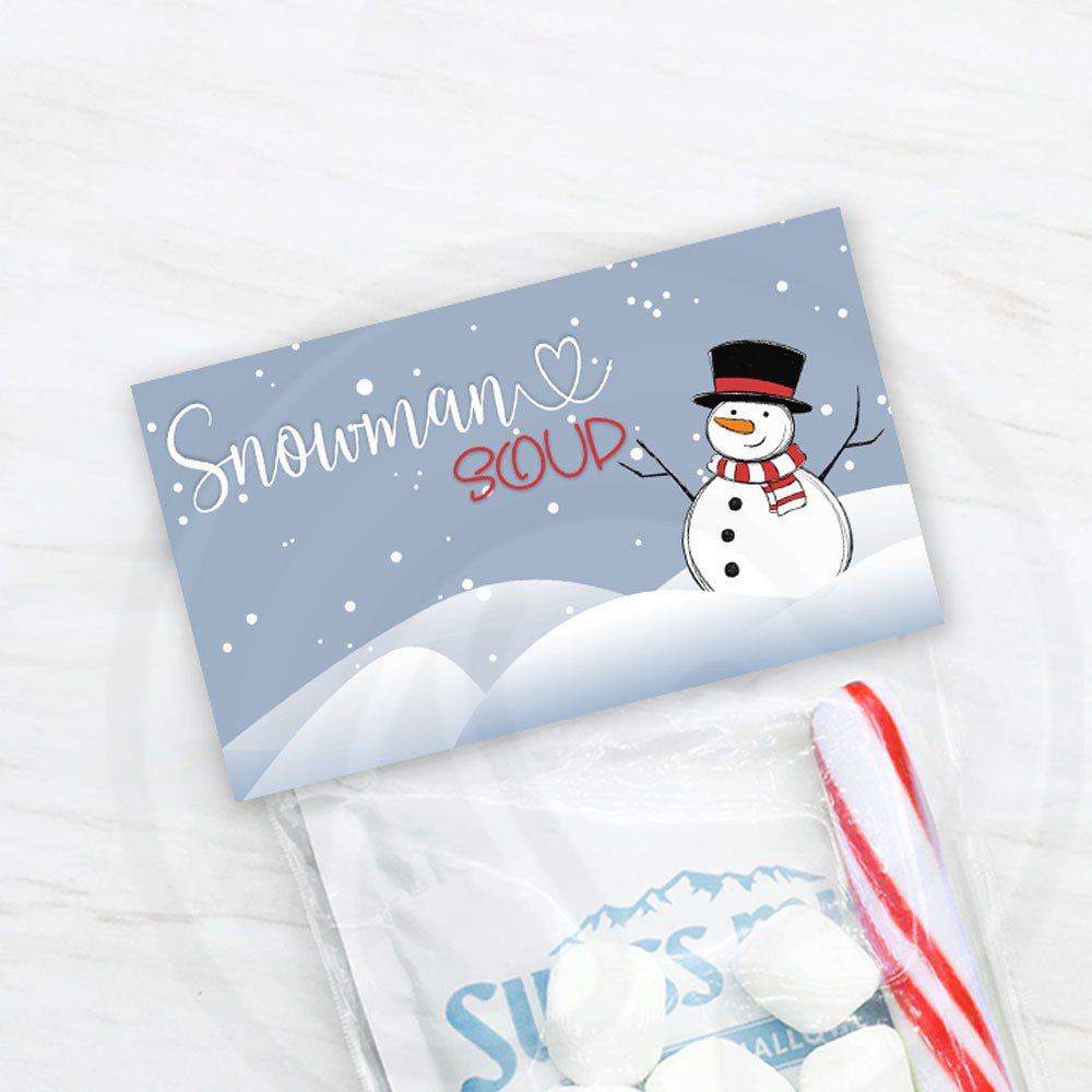 printable snowman soup hot chocolate treat bag toppers - instant download