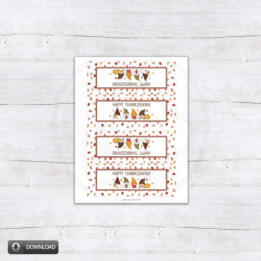 Printable Happy Thanksgiving Gnome Bag Toppers