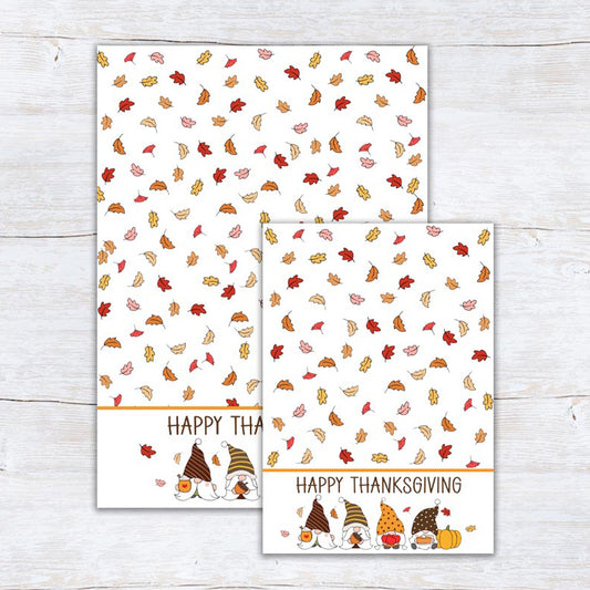 printable happy thanksgiving cookie card backers and note cards with garden gnomes and falling leaves