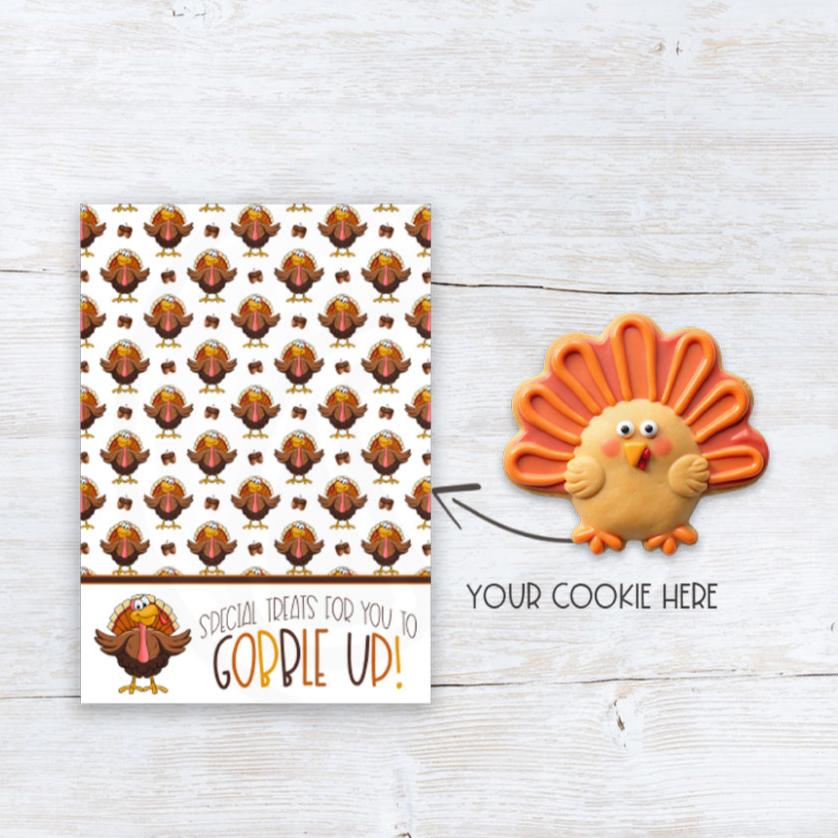 thanksgiving gobble up mini cookie card backers with turkey illustrations