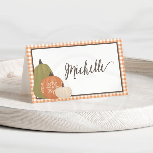 printable pumpkin editable place cards for thanksgiving and fall weddings