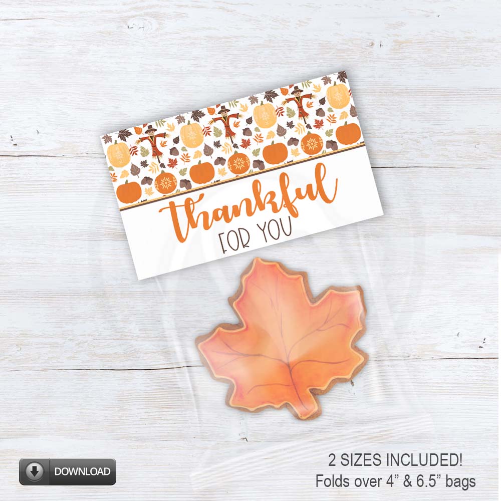 Thankful for You Thanksgiving Treat And Cookie Bag Toppers