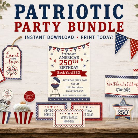 Patriotic Party Bundle Printable - America 250 Party Decorations