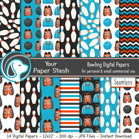 seamless bowling digital patterns designs, bowling digital scrapbooking pages paper