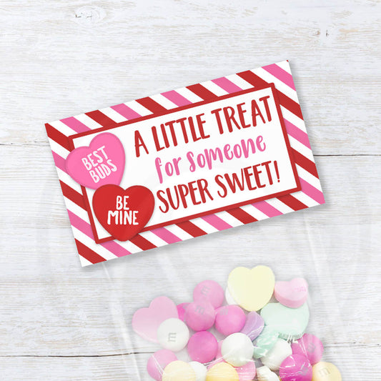 printable valentine's day treat and candy bag toppers with conversation heart design