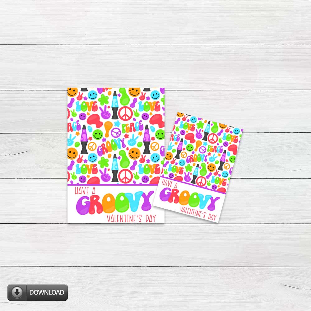 valentine's day groovy hippie love note cards printable download