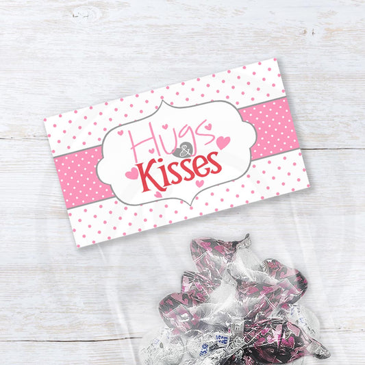 printable hugs and kisses valentine's day treat candy cookie bag toppers