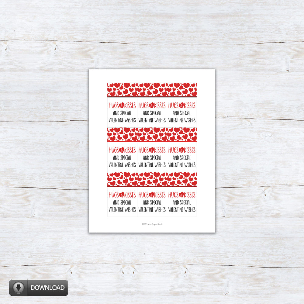 printable hugs and kisses valentines day cookie and gift tags