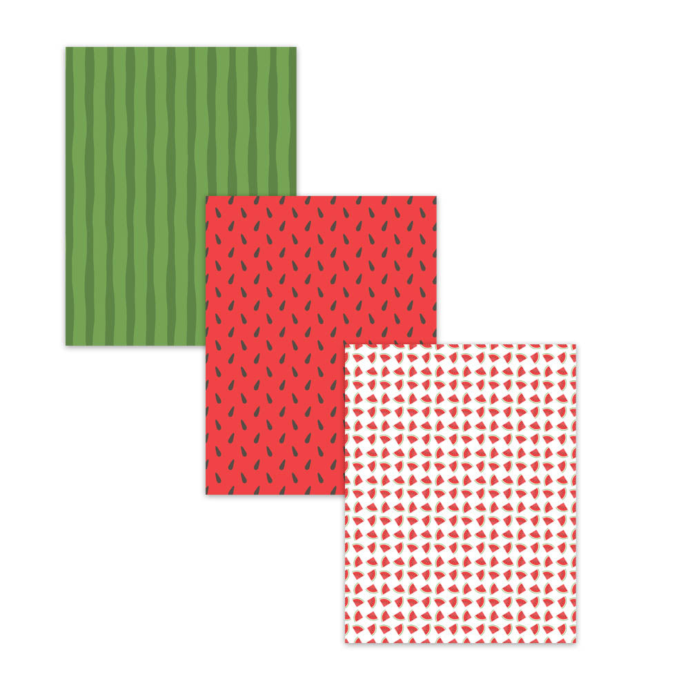 Watermelon digital paper pack with watermelon slices, seeds, and red green summer patterns