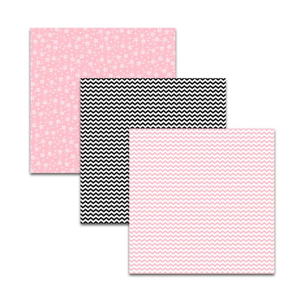 Pink and Black Polka Dot Chevron Stripe and Floral Digital Paper Pack, Valentine's Day Scrapbook Papers