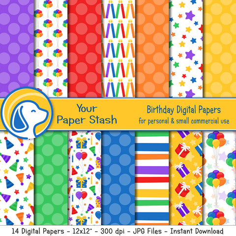 Bright Birthday Digital Scrapbook Papers and Backgrounds