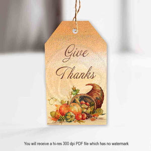 printable thanksgiving cornucopia gift tags party decor decorations watercolor textured backgrounds