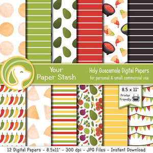 8.5x11" Holy Guacamole Fiesta Digital Papers