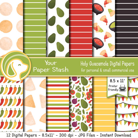 8.5x11" Holy Guacamole Fiesta Digital Papers