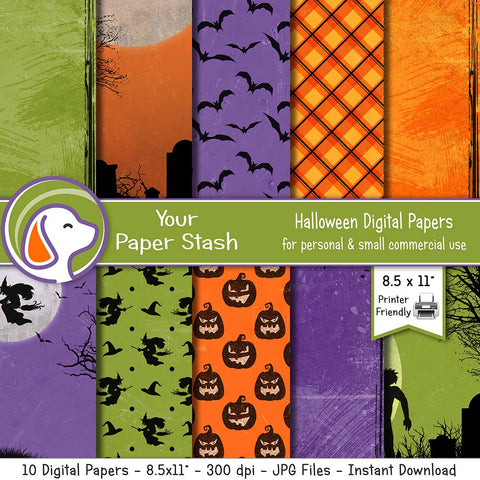 Spooky Halloween Digital Scrapbook Papers for Halloween Craft Projects