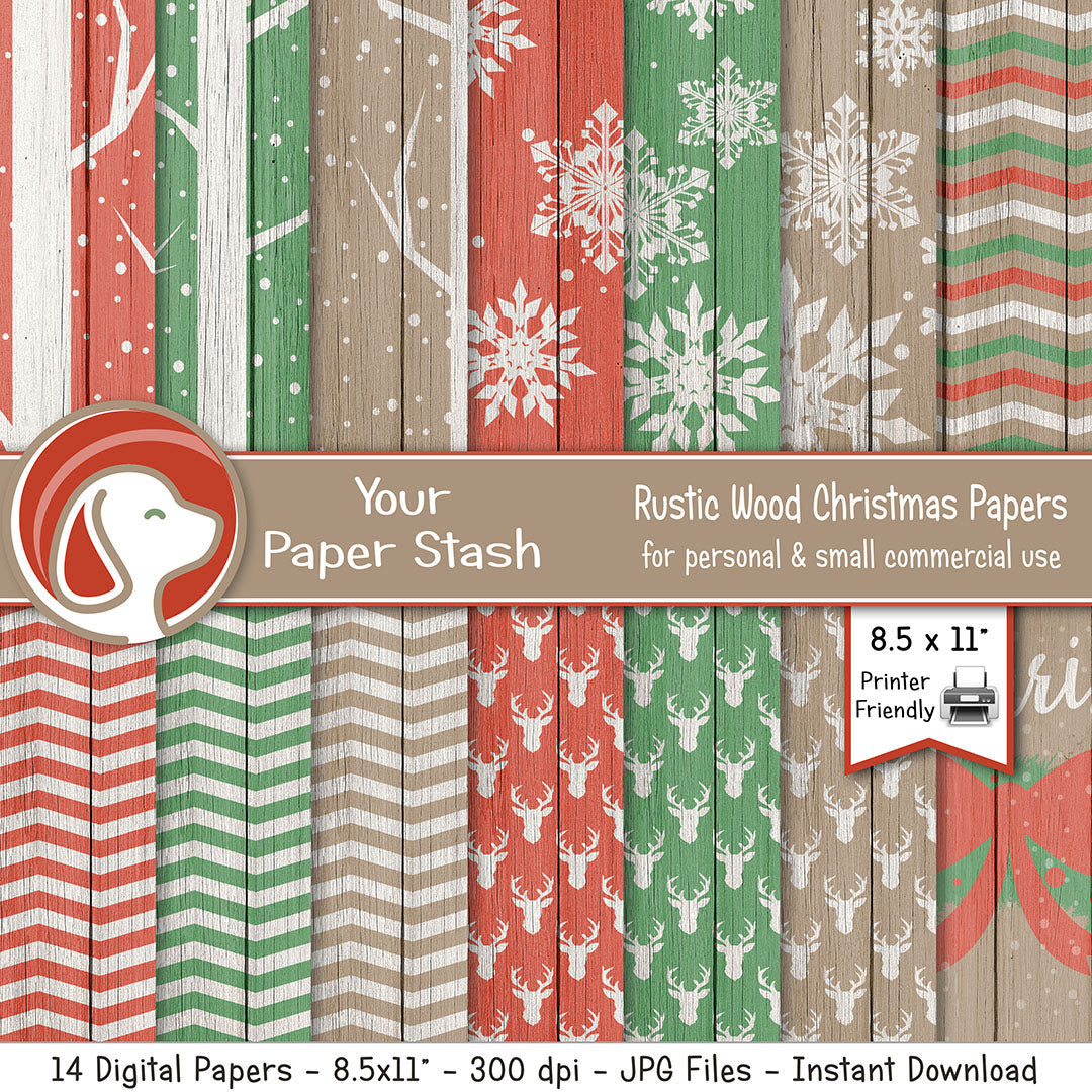 8.5x11 Rustic Farmhouse Christmas Wood Digital Scrapbook Paper