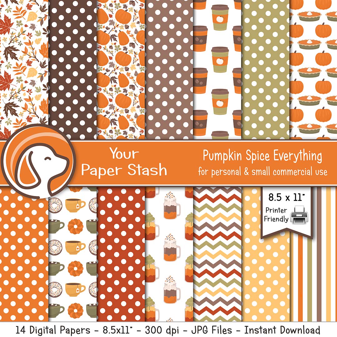 autumn pumpkin spice latte leaves pie thanksgiving fall halloween digital scrapbook paper backgrounds