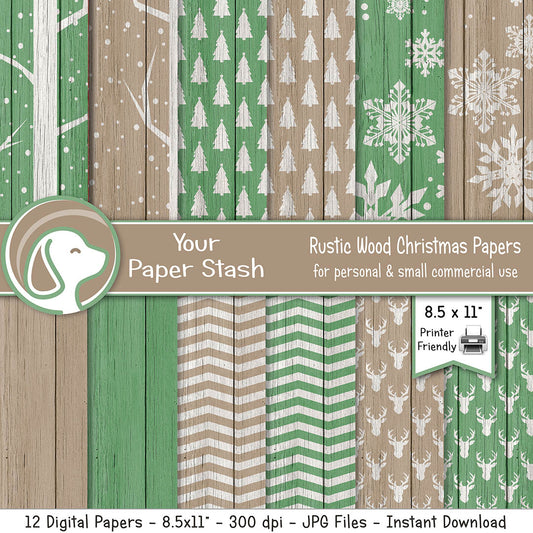 Rustic Christmas Wood Digital Paper Pack / Farmhouse Christmas