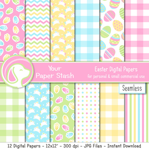 pastel easter digital scrapbook paper, easter bunny backgrounds