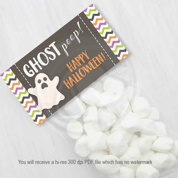 kids halloween fun ghost poop party favor bag topper printables chevrons 
