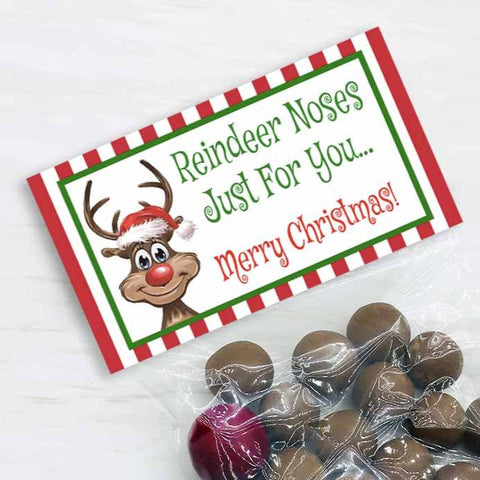 christmas reindeer noses treat bag toppers, christmas cookie bag topper, kid's stocking stuffers