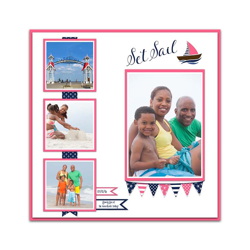 Nautical Premade Digital Scrapbook Page, Nautical Family Vacation Quick Page, Baby Girl Birthday Scrapbook Page, Instant Download