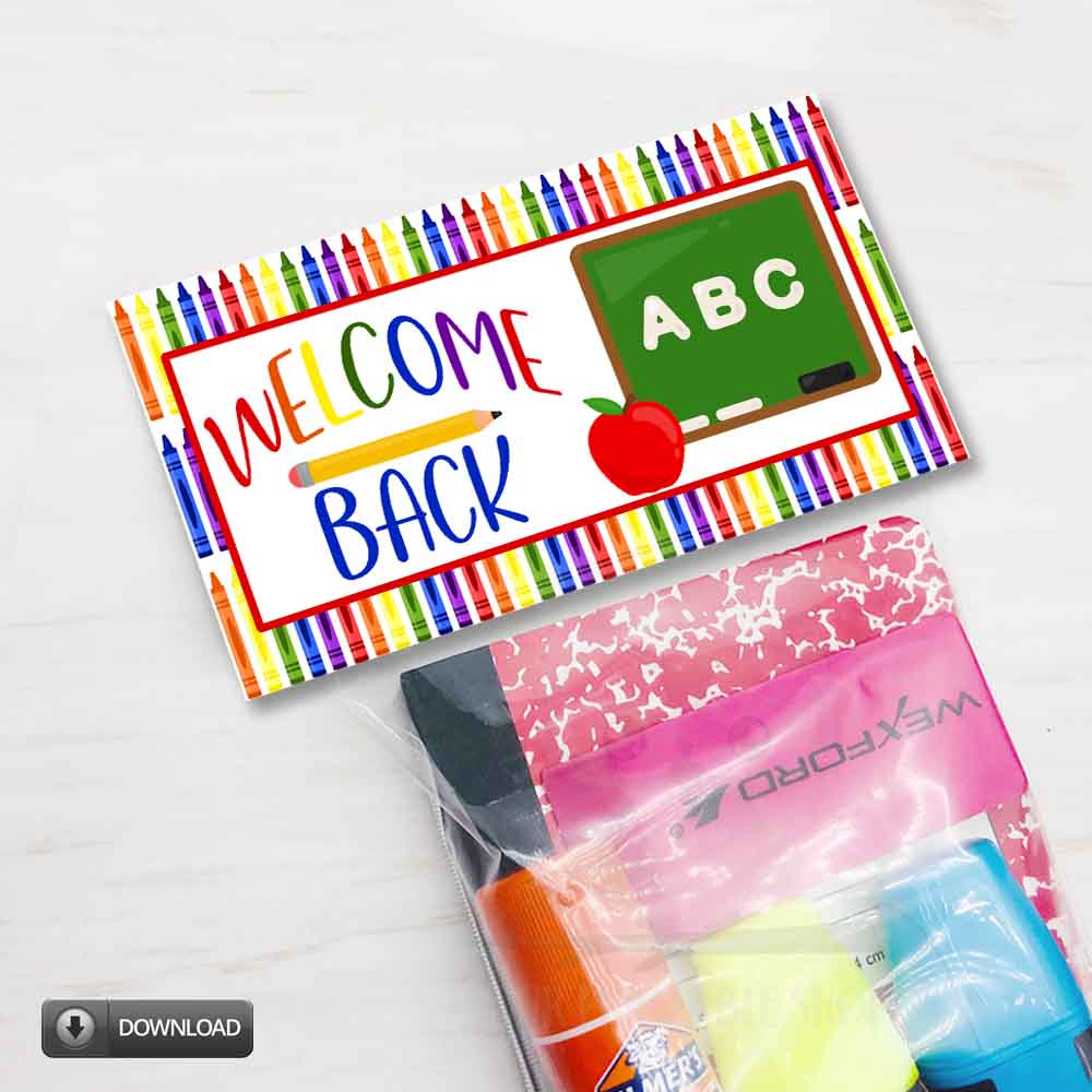 printable back to school treat candy cookie bag topper classrom party supplies