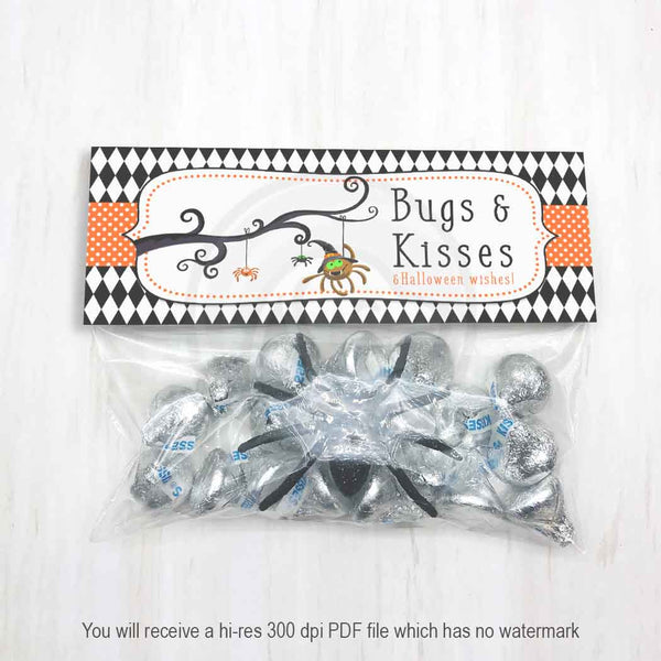 Halloween Bugs and Kisses Favor and Treat Bag Toppers