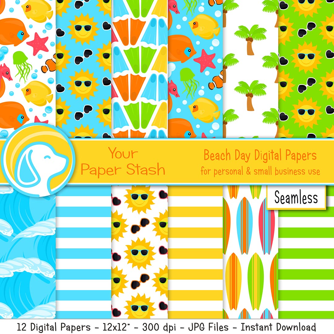 summer digital scrapbook paper backgrounds, seamless digital papers