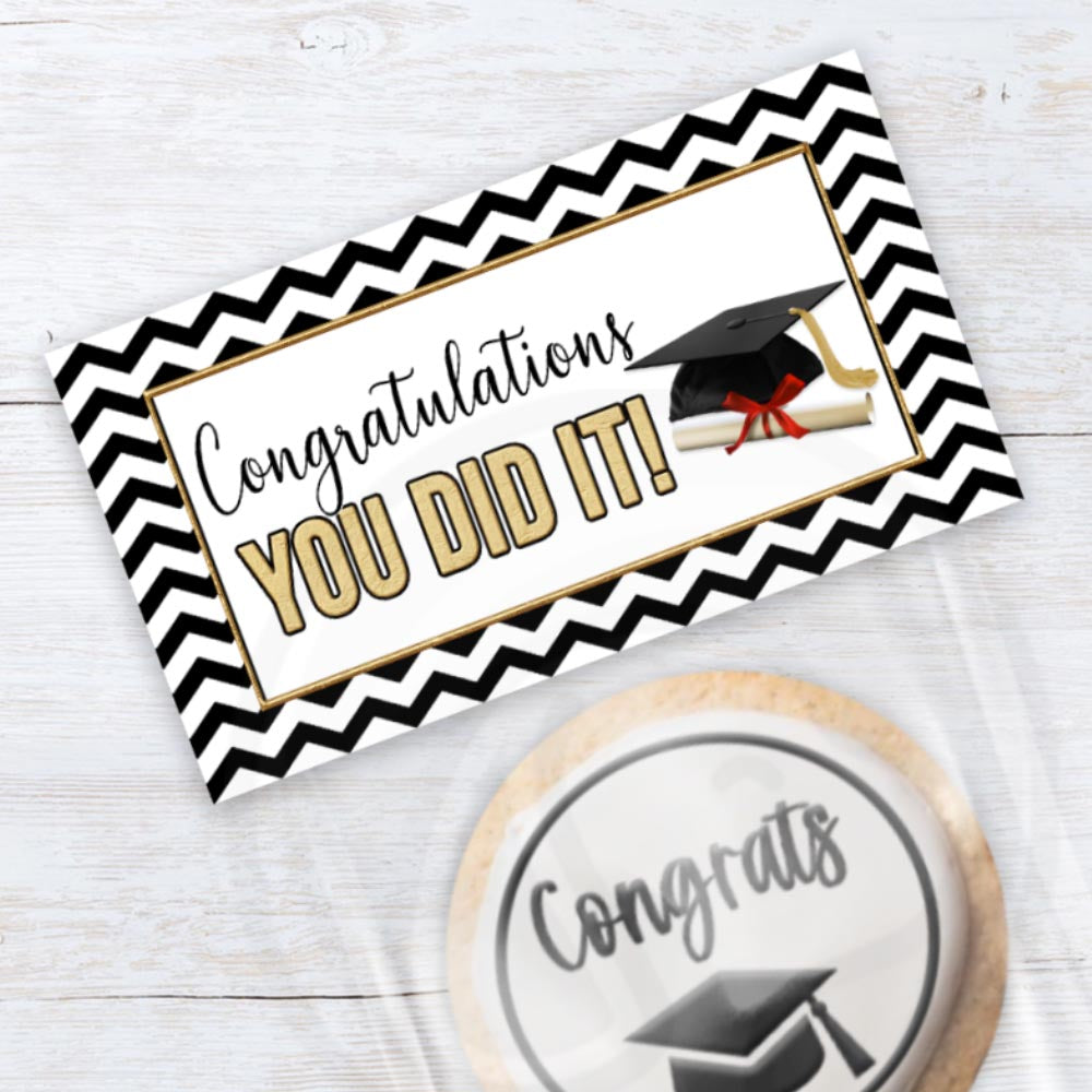 black and gold graduation treat bag toppers, graduation cookie bag topper