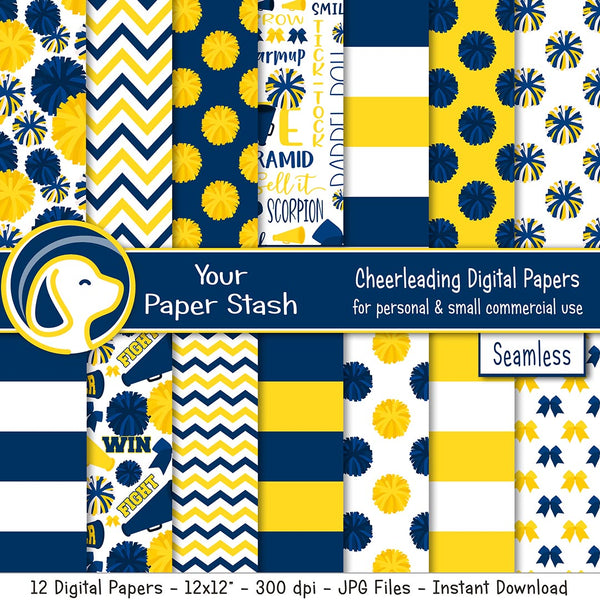 blue yellow cheerleading digital scrapbook papers