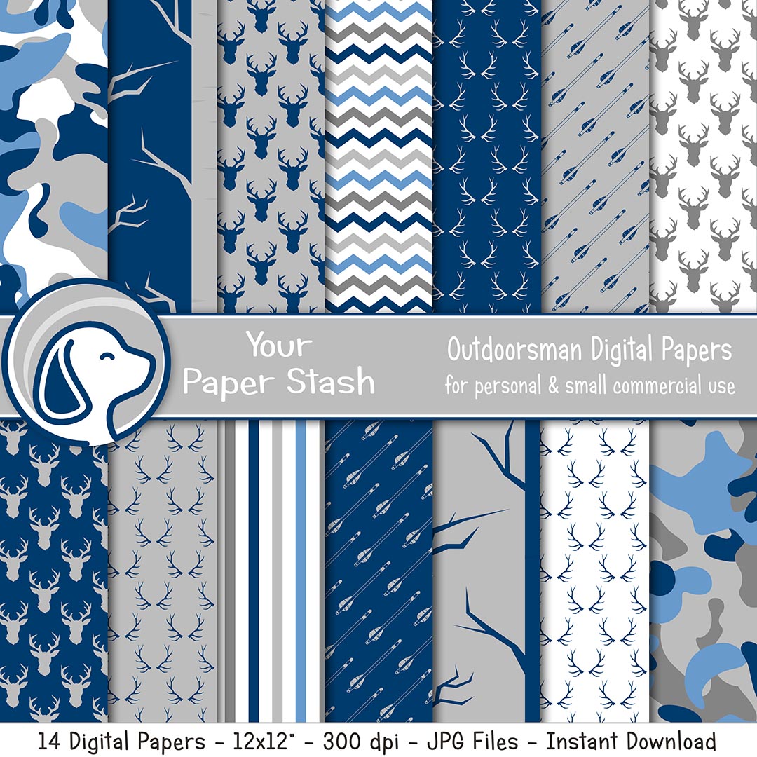camouflage backgrounds, blue gray arrow scrapbook paper, deer digital paper backgrounds, hunter scrapbook page