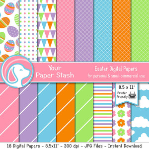 8.5x11" Bright Easter Digital Papers w/ Easter Egg and Cloud Backgrounds