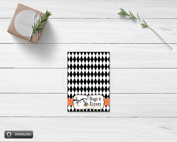 Printable Halloween Bugs and Kisses Mini Cookie Card