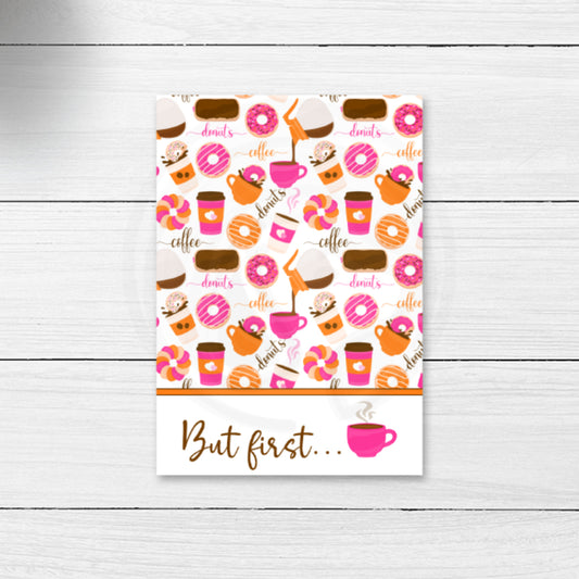 donut cookie card , coffee cookie card, but first coffee card
