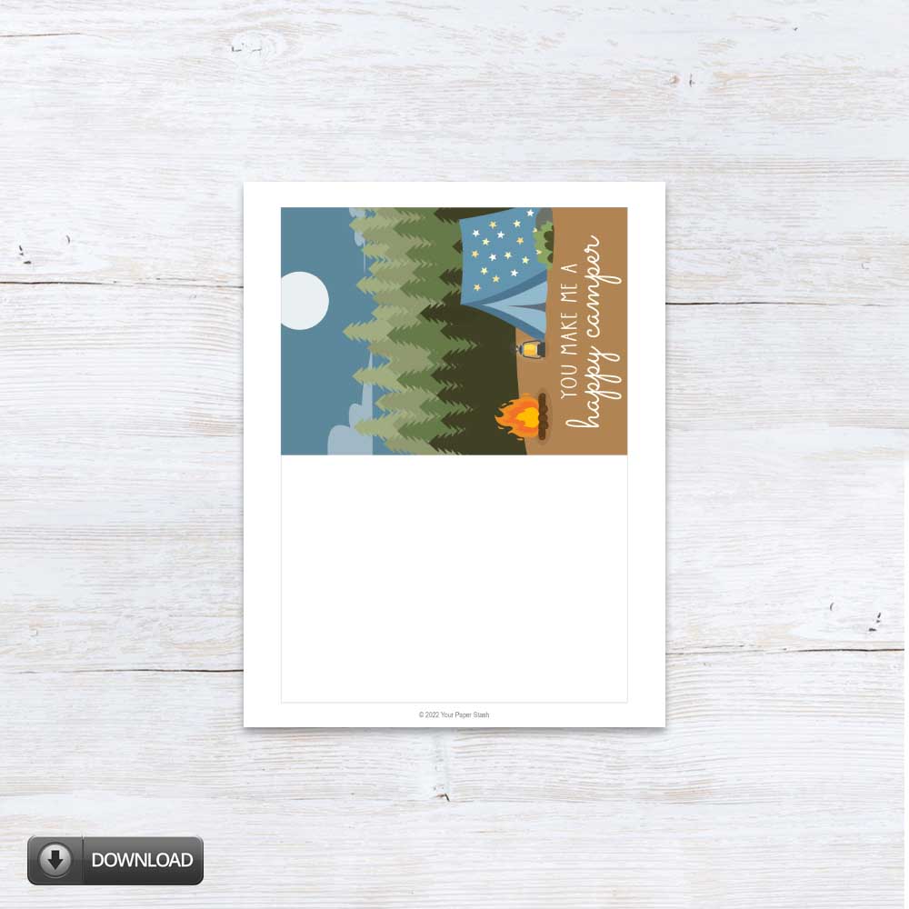 printable father's day card, happy camper camping card, camping birthday card