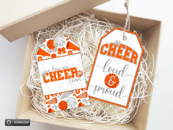 Printable Cheerleading Gift Tags in Orange and Gray