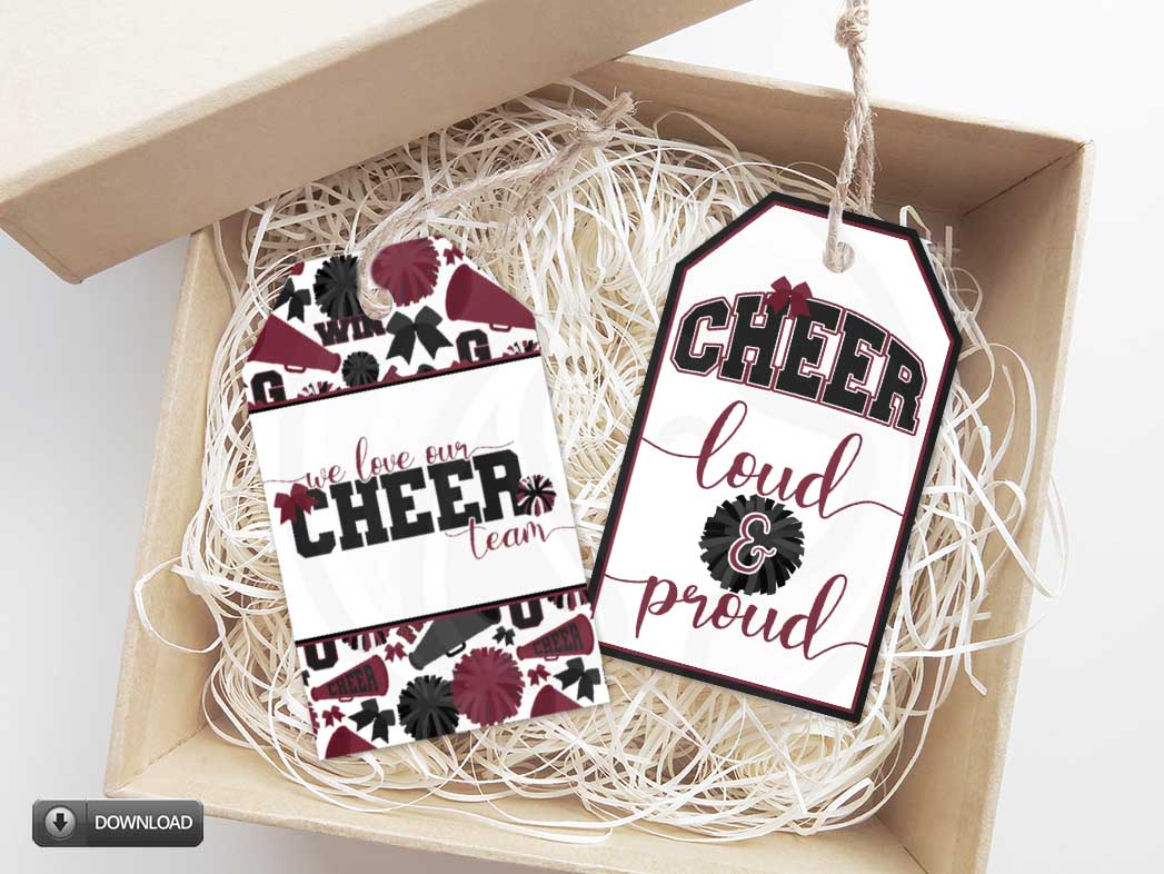 cheer coach thank you tag, cheer loud and proud we love our cheer team gift tags