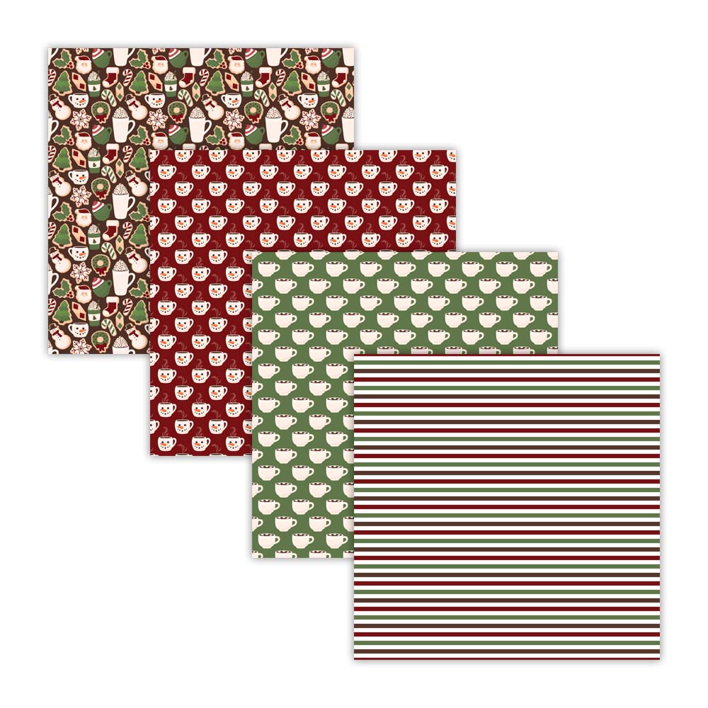 red gree christmas digital papers backgrounds snowman hot chocolate cocoa cookies stripes commercial use download