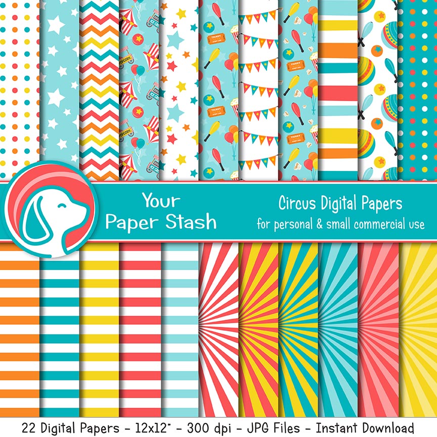 Circus Digital Scrapbook Papers and Backgrounds