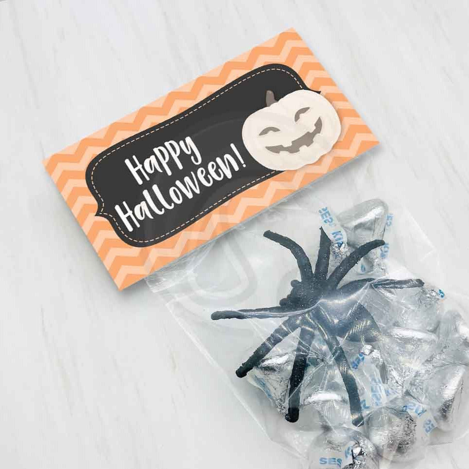 happy halloween pumpkin jack o lantern treat candy goody bag toppers printable halloween party favor bags bugs and kisses