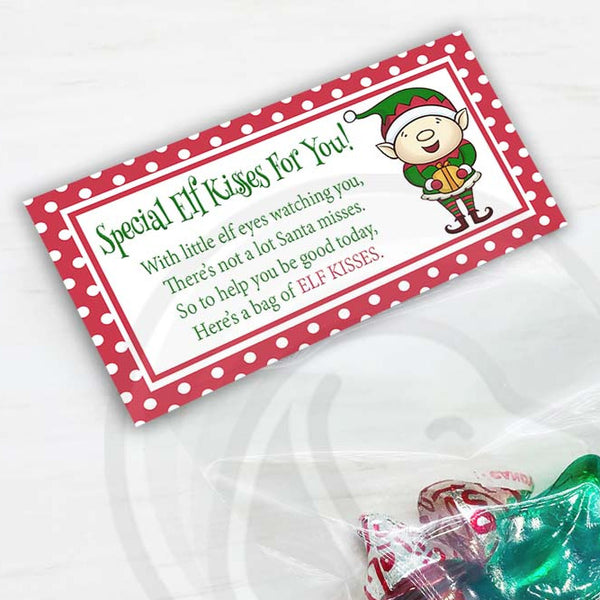 christmas elf kisses printable candy goody treat bag toppers holiday party bags
