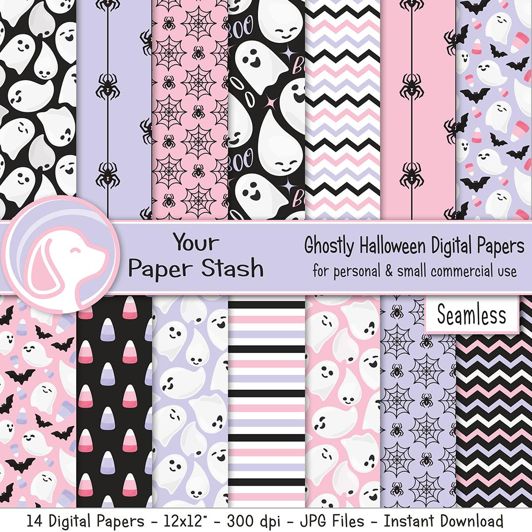 pink halloween digital scrapbook papers,halloween patterns and designs