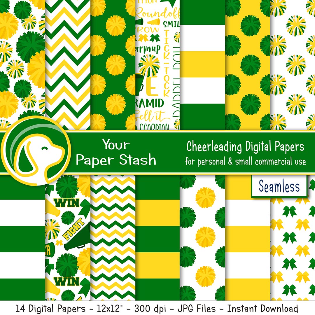 green and yellow cheerleader digital scrapbook papers